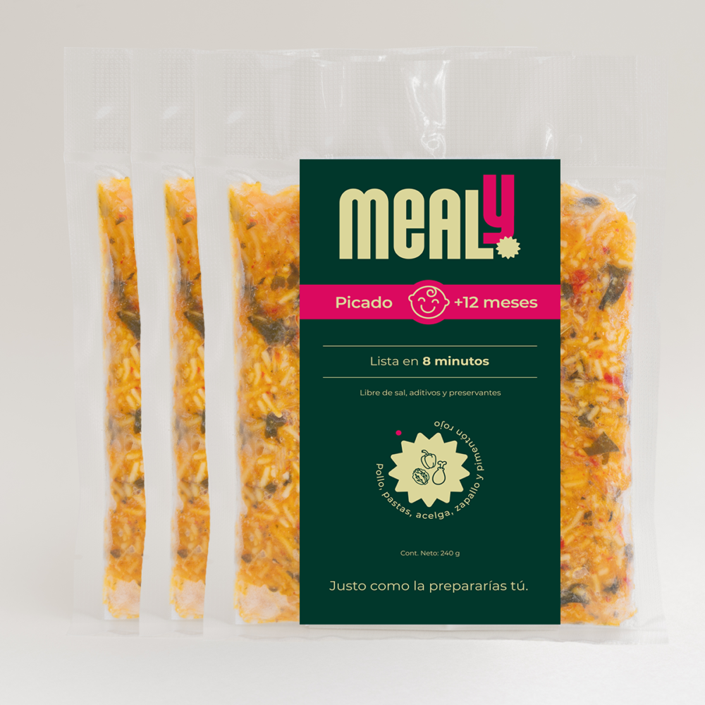 Pack x3 Picado de Pollo congelado para niños pequeños | Natural, sin sal, 240gr | Mealy