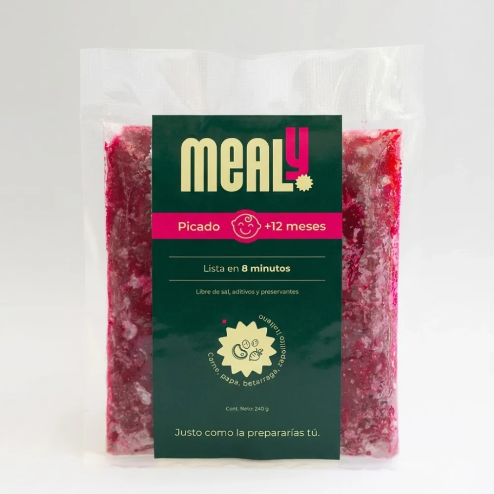 Picado de carne mealy comida para bebe saludable.